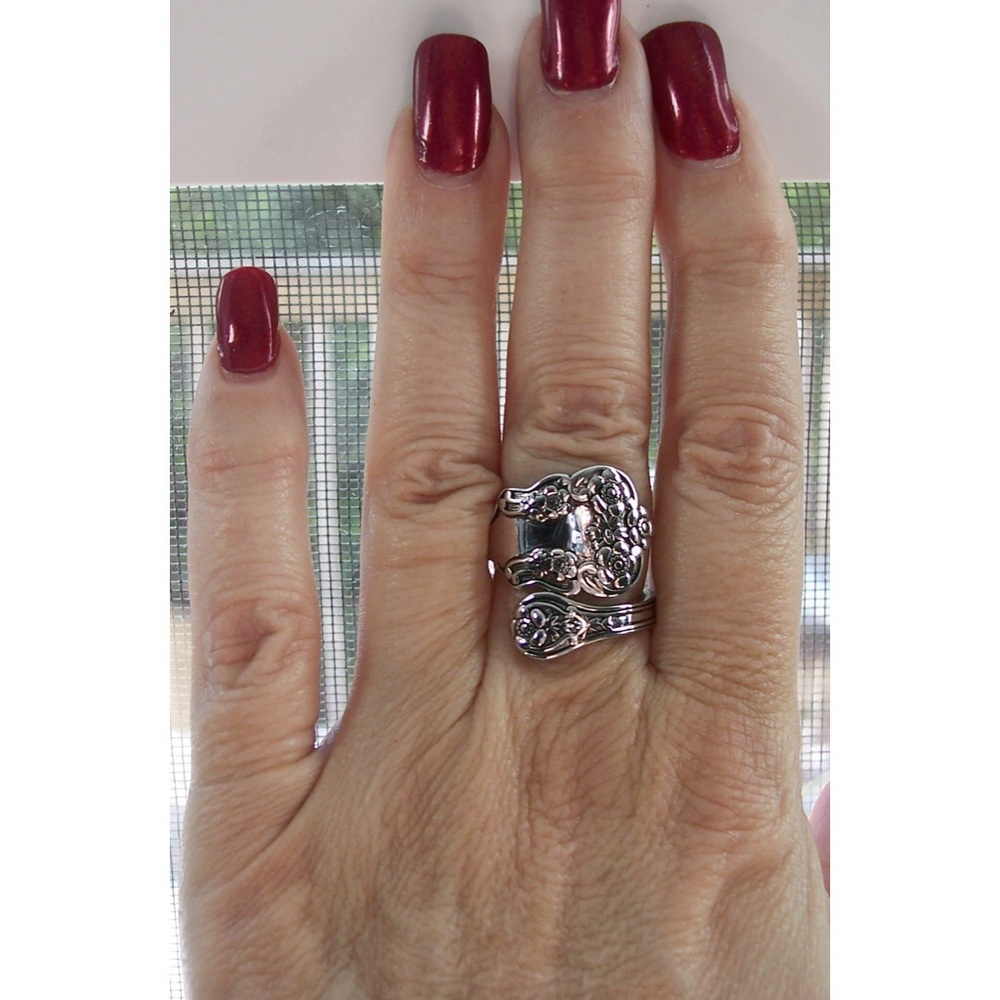 925 STERLING SILVER Vintage Style Flowers Spoon Ring - Picture 2 of 15